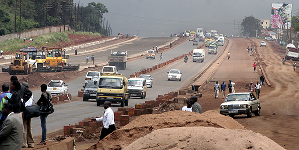 Vehicles use a finished section of Thika Road