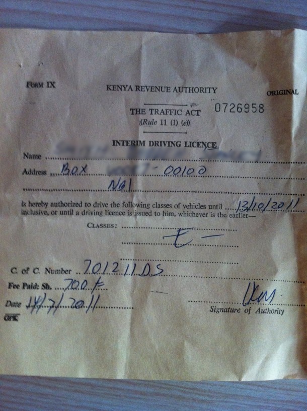 temporary driving license (Kenya)