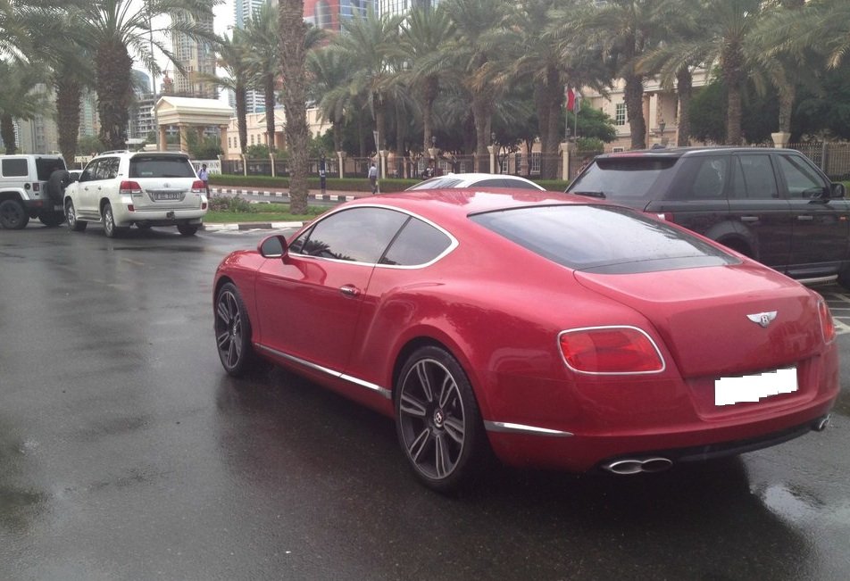 The Bentley Continental GT looks good in red. 