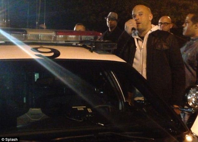 Tribute: Fast & Furious star Vin Diesel spoke to crowds who'd gathered at the crash site 