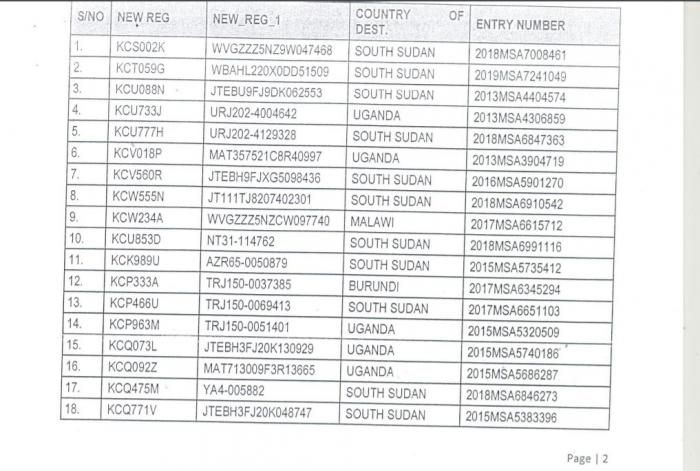 List of vehicles targeted in NTSA crackdown.
