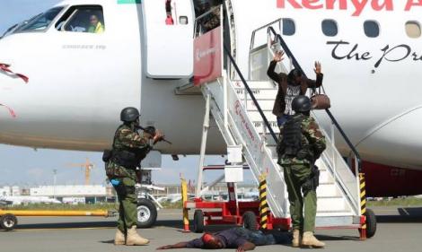 A photo of Recce officers conducting a security drill at JKIA in 2016