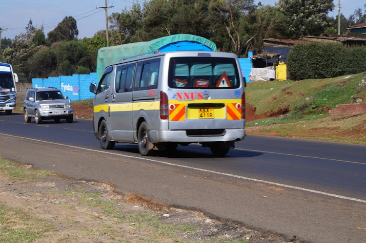 A Naivasha Nairobi bound matatu along the Nairobi Nakuru highway