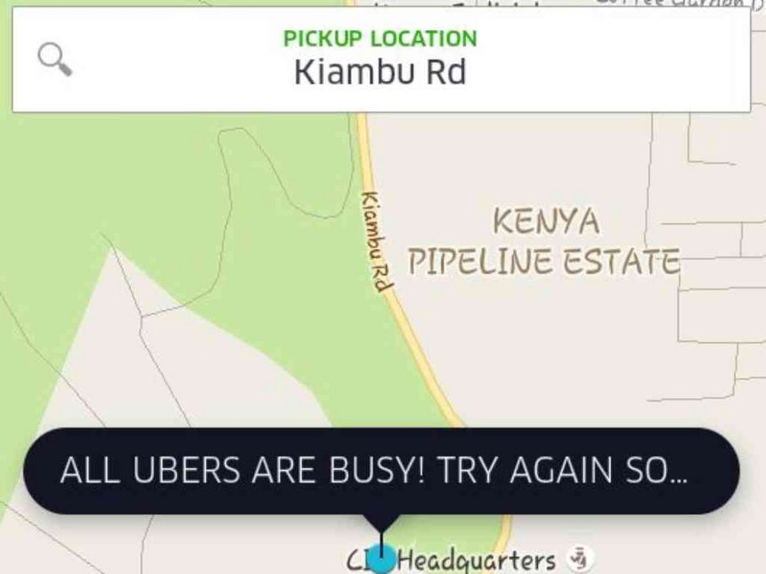 A screen grab of the Uber taxis mobile phone application following a protest by drivers in Nairobi (Image: the-star.co.ke)